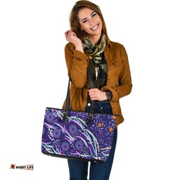 Indigenous Australian Aboriginal Aboriginal Purple Dot Dreamtime Leather Tote Bag