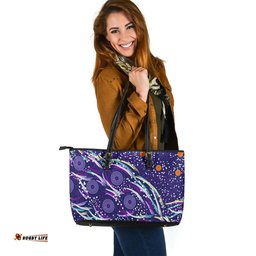 Indigenous Australian Aboriginal Aboriginal Purple Dot Dreamtime Leather Tote Bag