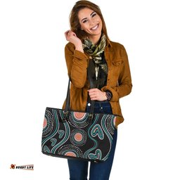 Indigenous Australian Aboriginal Aboriginal Green Dot Patterns Art Painting Leather Tote Bag