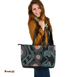 Indigenous Australian Aboriginal Aboriginal Green Dot Patterns Art Painting Leather Tote Bag