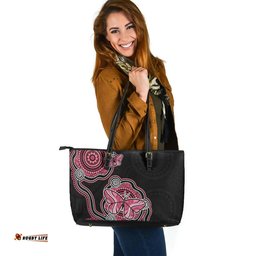 Indigenous Australian Aboriginal Aboriginal Butterfly Dot Art Inspired Leather Tote Bag