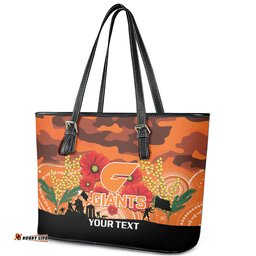 Custom Giants Football ANZAC Leather Tote Bag Gallipoli Camouflage With Poppies