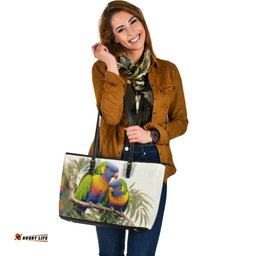 Indigenous Australian Aboriginal Australia Rainbow Lorikeets Birds Art Inspired Leather Tote Bag