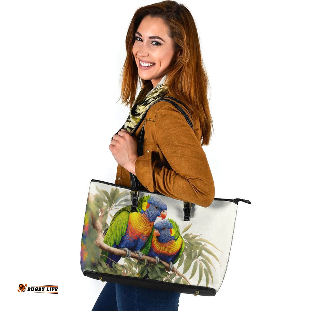 Indigenous Australian Aboriginal Australia Rainbow Lorikeets Birds Art Inspired Leather Tote Bag