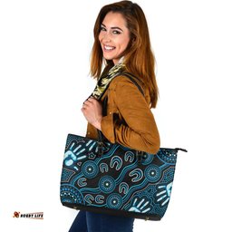 Indigenous Australian Aboriginal Echoes Of The Ancestors Leather Tote Bag