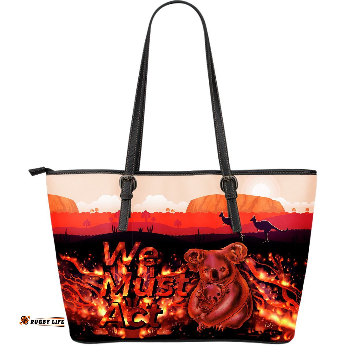 Large Leather Tote Bag - Koala Bushfire Bag Pray For Australia