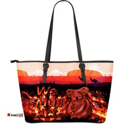 Large Leather Tote Bag - Koala Bushfire Bag Pray For Australia