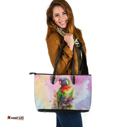 Indigenous Australian Aboriginal Rainbow Lorikeets Color Art Leather Tote Bag
