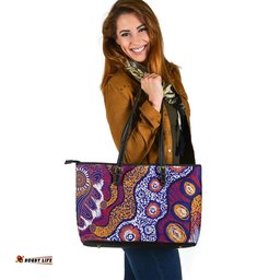 Indigenous Australian Aboriginal Desert Bloom Dreaming Leather Tote Bag