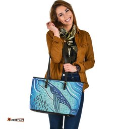 Indigenous Australian Aboriginal Blue Whale Spirit With Ocean Lore Of Dreaming Leather Tote Bag