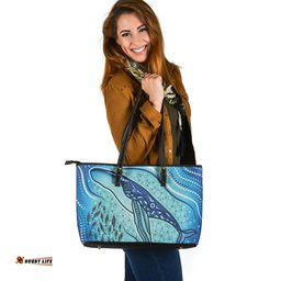 Indigenous Australian Aboriginal Blue Whale Spirit With Ocean Lore Of Dreaming Leather Tote Bag