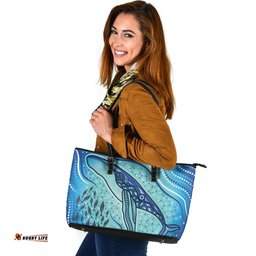Indigenous Australian Aboriginal Blue Whale Spirit With Ocean Lore Of Dreaming Leather Tote Bag