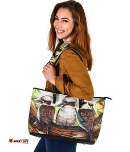 Large Leather Tote Bag - Kookaburra with Waratah