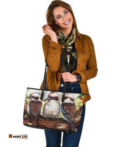 Large Leather Tote Bag - Kookaburra with Waratah