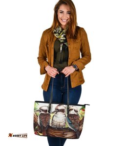 Large Leather Tote Bag - Kookaburra with Waratah