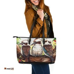 Large Leather Tote Bag - Kookaburra with Waratah