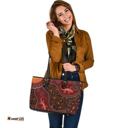 Indigenous Australian Aboriginal Desert Gecko Tracks On Red Earth Dreaming Path Leather Tote Bag