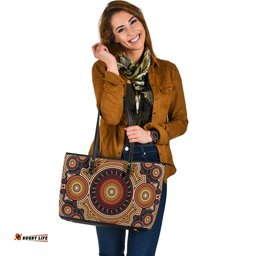 Indigenous Australian Aboriginal Aboriginal Circle Dreaming Radiates Ancestral Power Leather Tote Bag