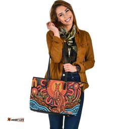 Indigenous Australian Aboriginal Aboriginal Inspired Kangaroo Dreaming Dot Painting Pattern Leather Tote Bag