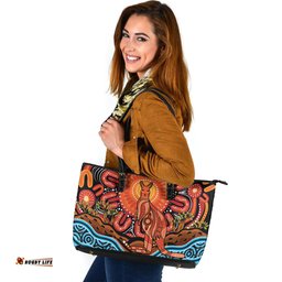 Indigenous Australian Aboriginal Aboriginal Inspired Kangaroo Dreaming Dot Painting Pattern Leather Tote Bag