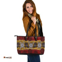 Indigenous Australian Aboriginal Spirit Tracks And Turtle Totems Leather Tote Bag