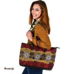 Indigenous Australian Aboriginal Spirit Tracks And Turtle Totems Leather Tote Bag