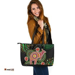Indigenous Australian Aboriginal Aboriginal Plant With Kangaroo Colorful Art Leather Tote Bag