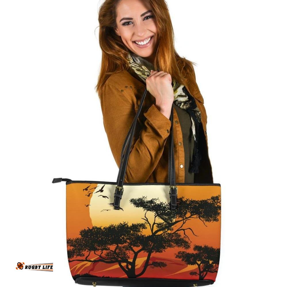 LArge Leather Tote Bag - Sunset And Tree In Australia