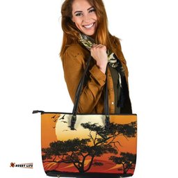 LArge Leather Tote Bag - Sunset And Tree In Australia