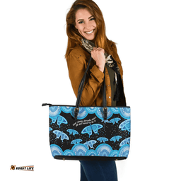 Indigenous Australian Aboriginal Aboriginal Butterflies Art Inspired Blue Leather Tote Bag