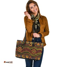 Indigenous Australian Aboriginal Aboriginal Sun Paths And Gathering Circles Flow Leather Tote Bag