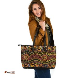 Indigenous Australian Aboriginal Aboriginal Sun Paths And Gathering Circles Flow Leather Tote Bag