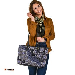 Indigenous Australian Aboriginal Aboriginal Starry Night With Flowing Riverlines Leather Tote Bag