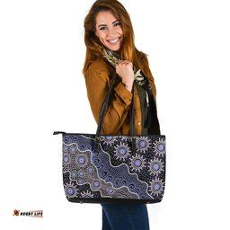 Indigenous Australian Aboriginal Aboriginal Starry Night With Flowing Riverlines Leather Tote Bag