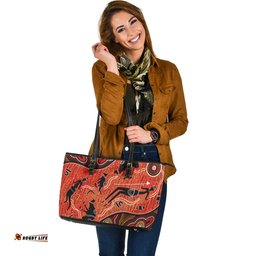 Indigenous Australian Aboriginal Dancing Spirits Of The Red Earth Leather Tote Bag