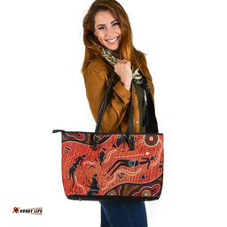 Indigenous Australian Aboriginal Dancing Spirits Of The Red Earth Leather Tote Bag