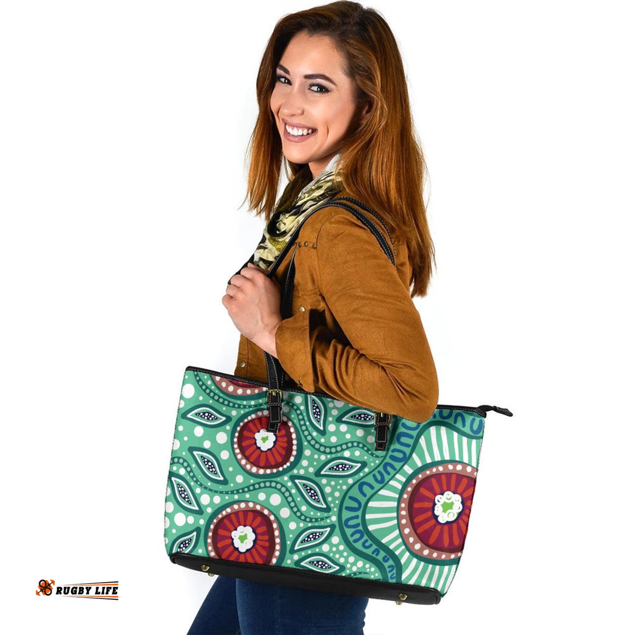 Indigenous Australian Aboriginal Aboriginal Dot Painting Artwork Leather Tote Bag