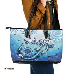 Personalised Keep the Fire Burning NAIDOC 2024 Leather Tote Bag Aboriginal Dot with Crocodile