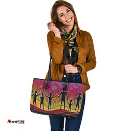 Indigenous Australian Aboriginal Harmony In Colors United As One Leather Tote Bag