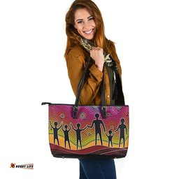 Indigenous Australian Aboriginal Harmony In Colors United As One Leather Tote Bag
