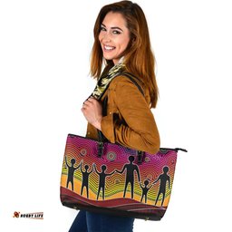 Indigenous Australian Aboriginal Harmony In Colors United As One Leather Tote Bag