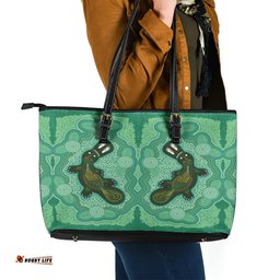 Aboriginal Dots Art Painting with Platypus Leather Tote Bag No 2
