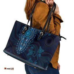Blue African Dashiki With Australia Aboriginal Art Leather Tote Bag