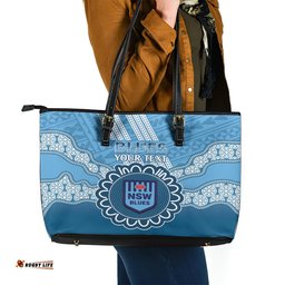 Custom NSW Blues Rugby Leather Tote Bag Aussie Aboriginal Mix Polynesian Pattern
