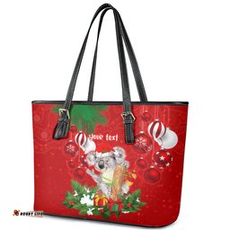 Personalised Koala Lover Leather Tote Bag Australia Koalaty Merry Christmas Aboriginal