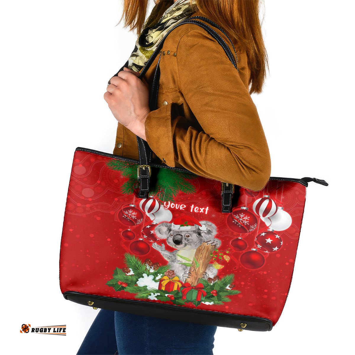 Personalised Koala Lover Leather Tote Bag Australia Koalaty Merry Christmas Aboriginal