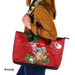 Personalised Koala Lover Leather Tote Bag Australia Koalaty Merry Christmas Aboriginal