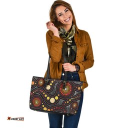 Indigenous Australian Aboriginal Dreamtime Pathways Leather Tote Bag