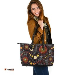 Indigenous Australian Aboriginal Dreamtime Pathways Leather Tote Bag