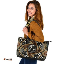 Indigenous Australian Aboriginal Spirit Tracks Connecting Generations Through Touch Leather Tote Bag